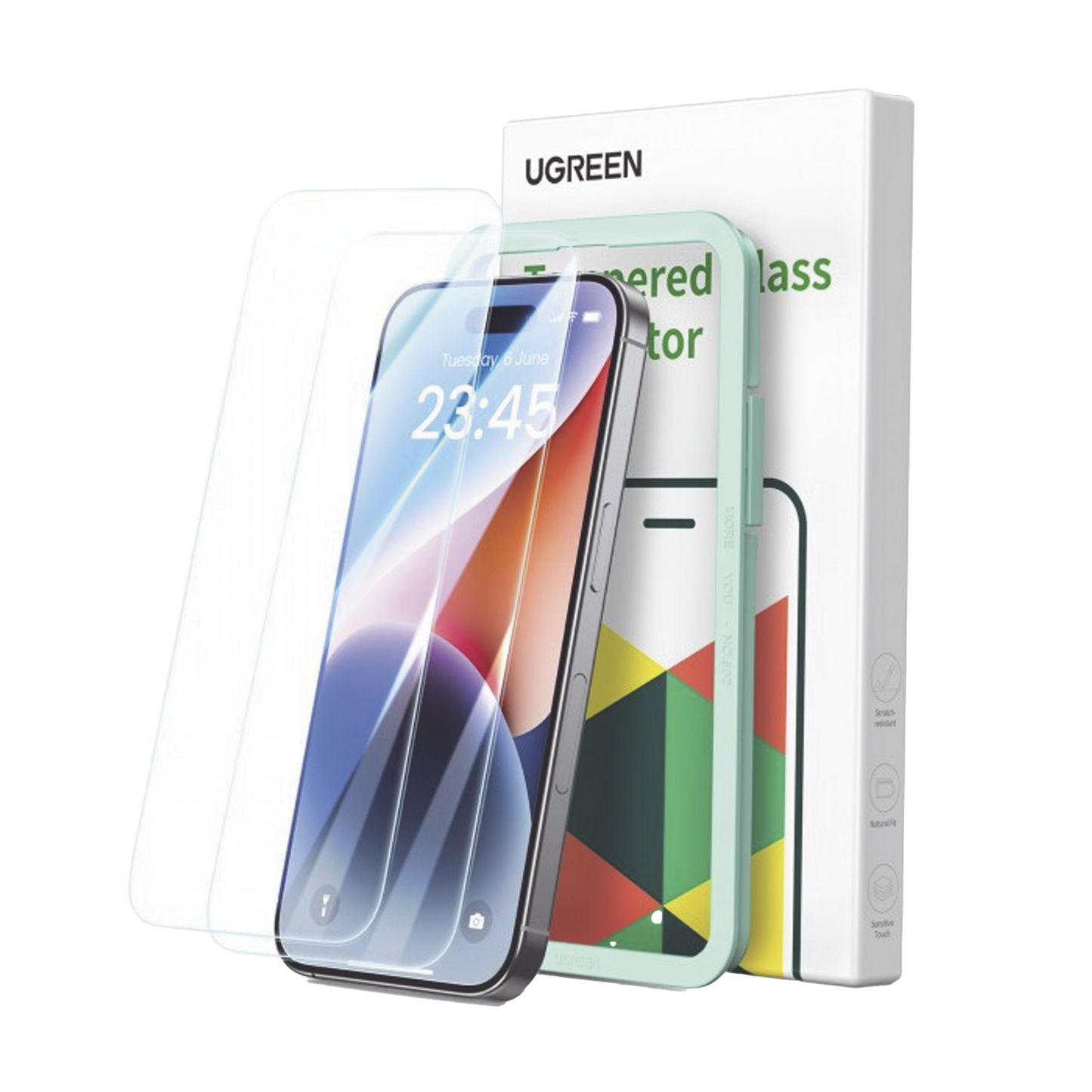 Protector de pantalla UGREEN HD con marco de instalación para iPhone 15/16 (paquete de 2)