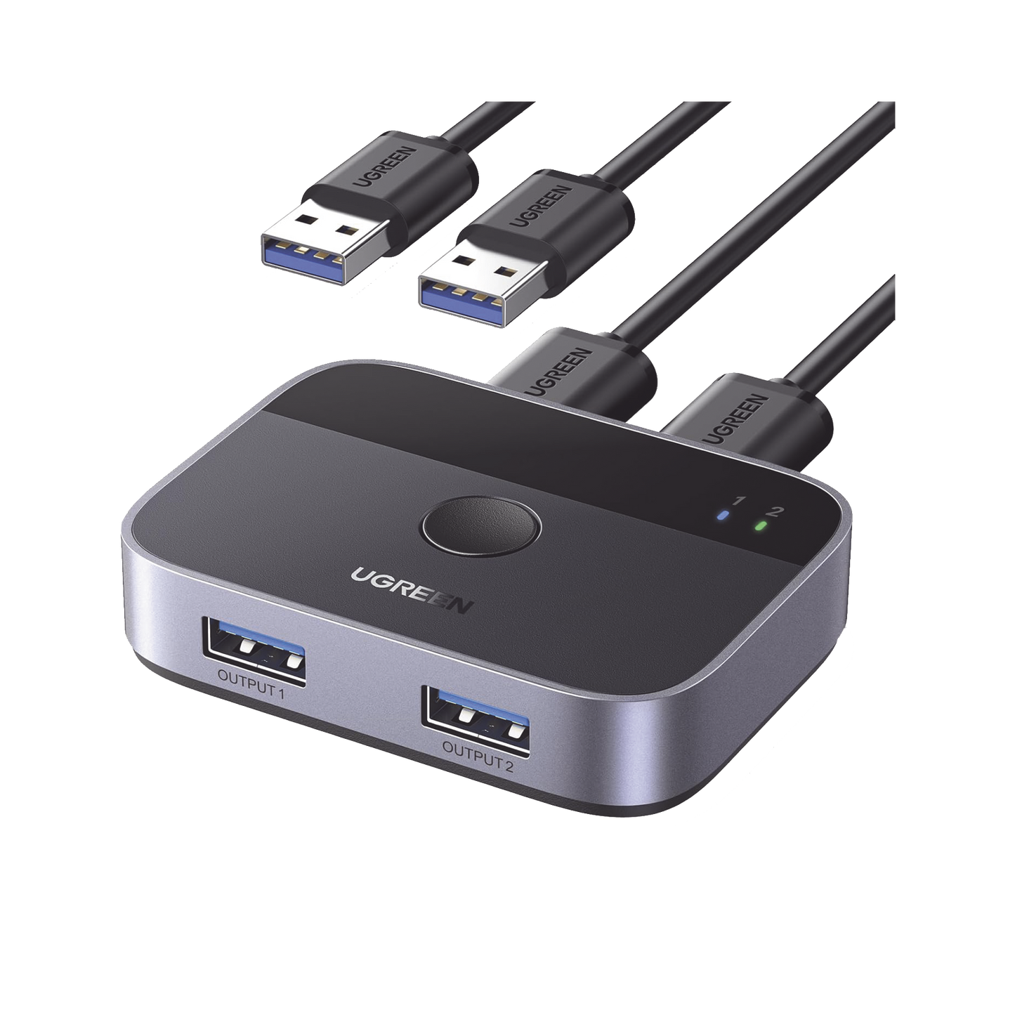 Conmutador USB para Compartir 2 Puertos USB 3.0 a 2 PC ́s | Cambio Mediante Botón | Incluye Dos Cables USB de 1.5 m | ABS | Permite que 2 Usuarios Compartan 2 Dispositivos Periféricos USB 3.0, como una impresora, un escáner, etc.
