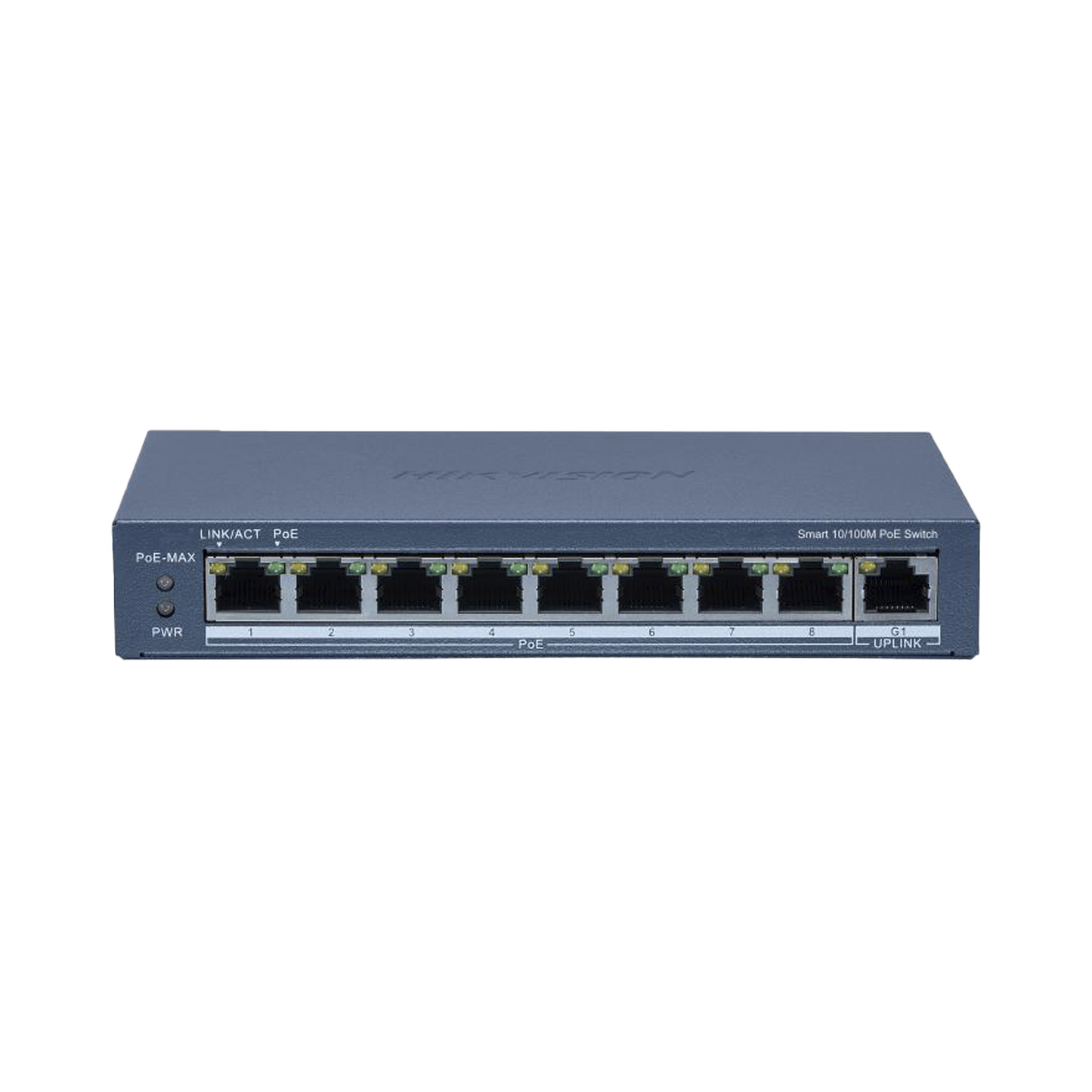 Switch PoE+ / Monitoreable / 8 Puertos 10/100 Mbps PoE+ / 1 Puerto 1000 Mbps Uplink / Configuración Nube Hik-Partner Pro / Modo Extendido hasta 300 metros / 60 W