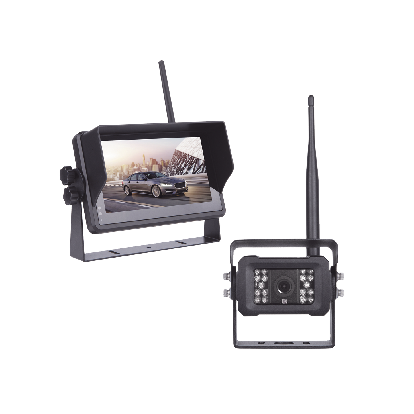 Sistema Profesional Inalámbrico de Cámara de Reversa Infrarroja y Monitor Touch de 7" para Vehículos de Trabajo y Montacargas