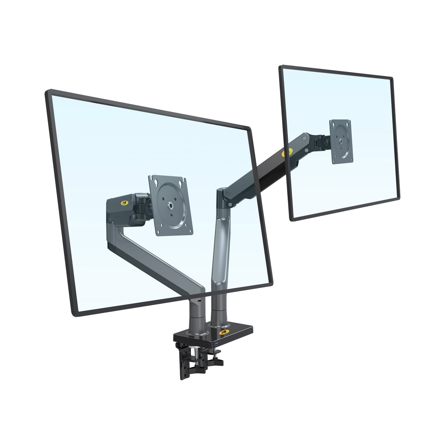 Montaje de Escritorio articulado para 2 monitores de 22"-32" / Soporta hasta 15 kg x brazo / Vesa 75 x 75 / 100 x 100 / Acero / Giro: 360°