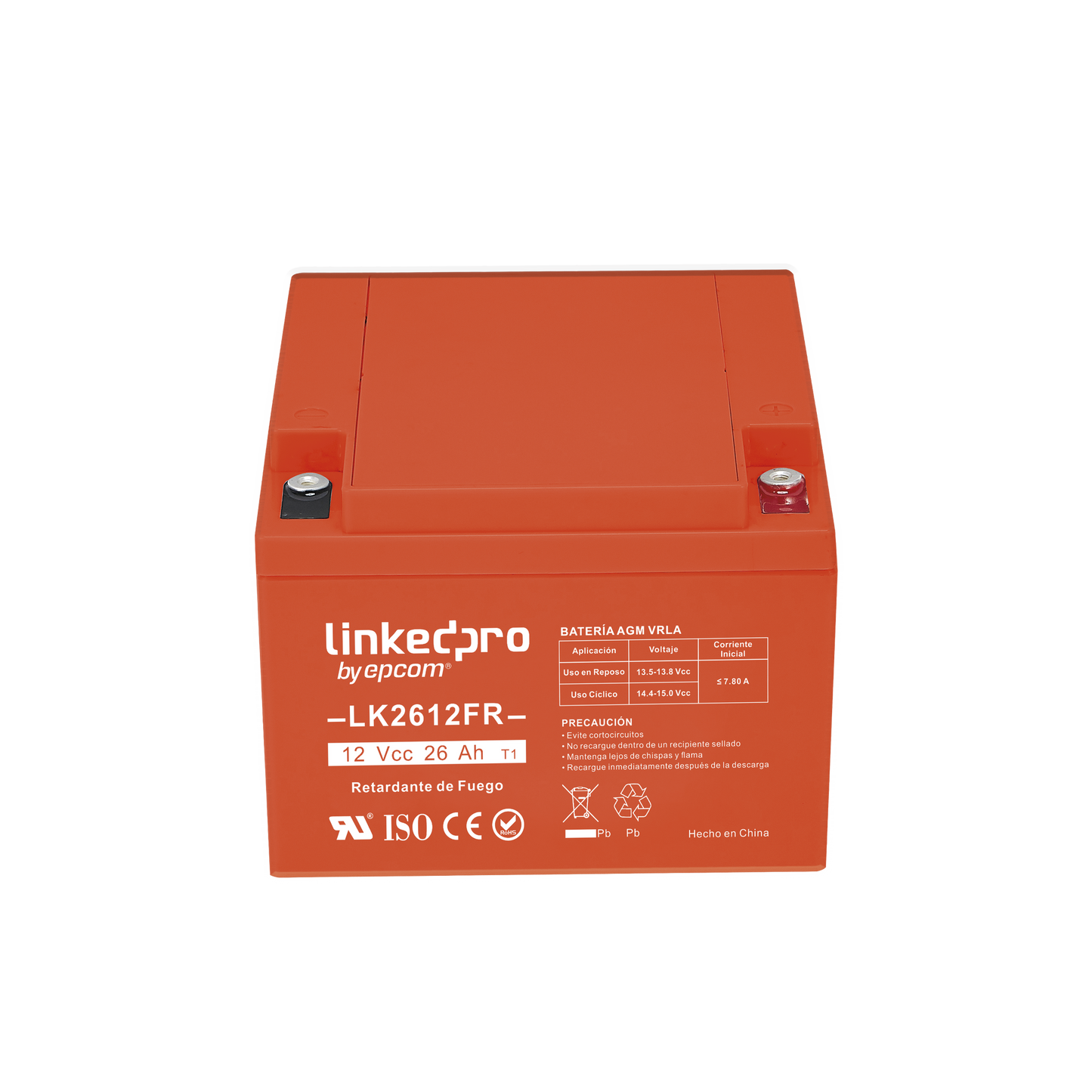 Batería 12 V / 26 Ah / UL / Tecnología AGM-VRLA / Vida útil promedio de 5 años / Retardante a la Flama / Para uso en equipo electrónico, Alarmas de Intrusión / Incendio/ Control de acceso / Video Vigilancia / Term