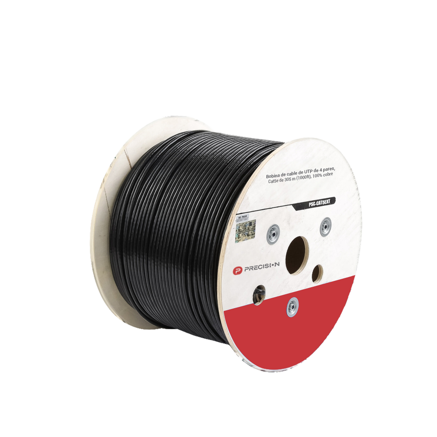 Bobina de cable de UTP de 4 pares Cat5e de 305 m (1000 ft), 100% Cobre, LDPE Resistente a rayos UV Relleno de Gel, Color Negro, 24 AWG, Uso en Exterior, Para Aplicaciones de Voz, Datos y Video