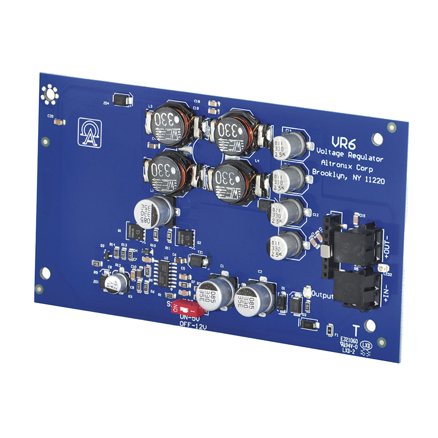 Regulador de voltaje / entrada de 24 Vcc / 5 o 12 Vcc de salida.
