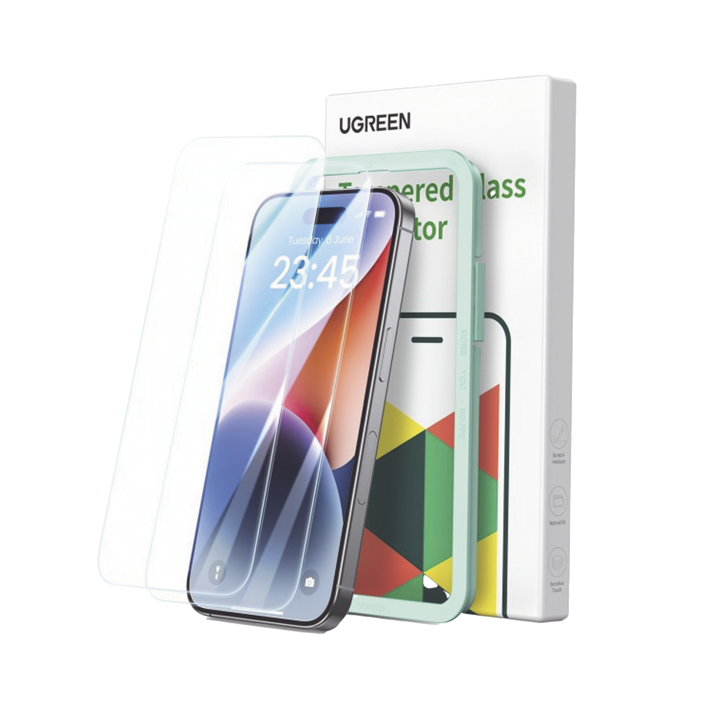 Protector de pantalla UGREEN HD con marco de instalación para iPhone 15 Plus/16 Plus (paquete de 2)