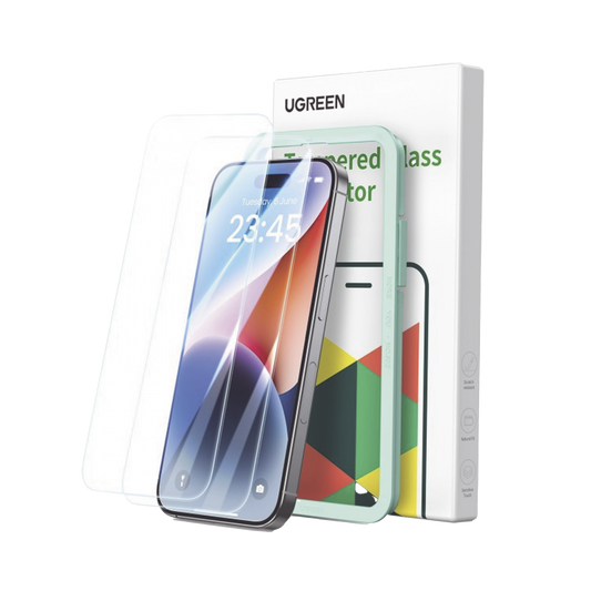 Protector de pantalla UGREEN HD con marco de instalación para iPhone 15 Plus/16 Plus (paquete de 2)