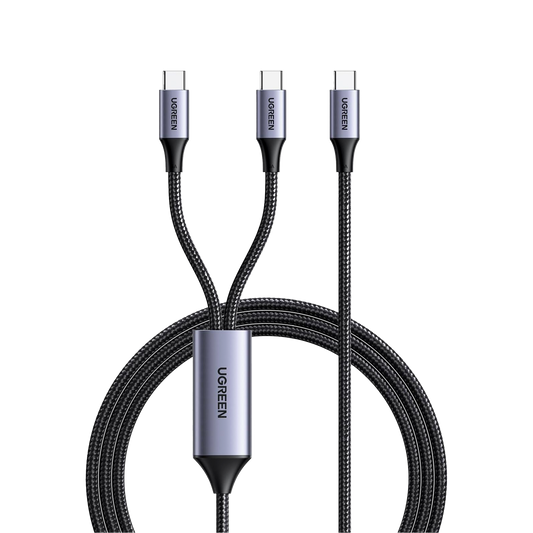 Cable USB-C a Y (USB-C & USB-C) | 1.5 Metros | Carga Rápida de hasta 100W | PD3.0 | QC4.0/3.0/2.0 | FPC | AFC | Protección Integrada| Caja de Aluminio | Nylon Trenzado | Amplia Compatibilidad | Color Negro.