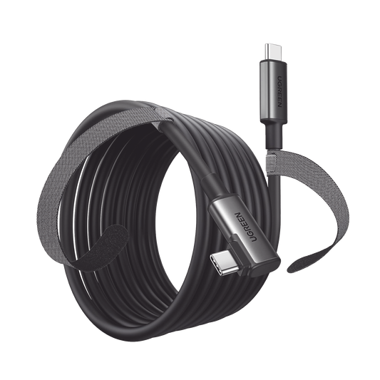 Cable USB-C a USB-C (Cable Link) | 5 metros (16 pies) |  Transferencia de Alta Velocidad | Carga Rápida | Un Extremo Angulado | Caja de Aluminio | Nylon Trenzado.
