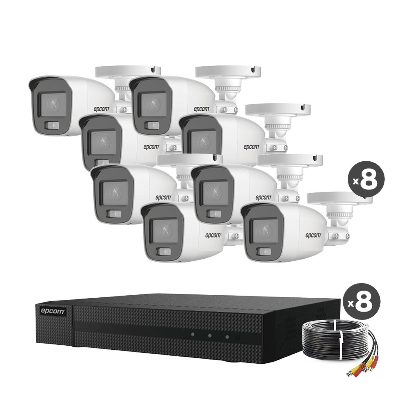 Kit TurboHD 1080p / DVR 8 Canales / 8 Cámaras Bala ColorVu con Microfono Integrado / Fuente de Poder / Accesorios de Instalación
