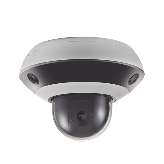 Mini Domo PanoVu 2 Megapixel / 1 PTZ 4X Zoom + 3 Lentes Panorámicos 360° / H.265 / 10 mts IR / Uso en Interior / PoE+ / dWDR / Micro SD