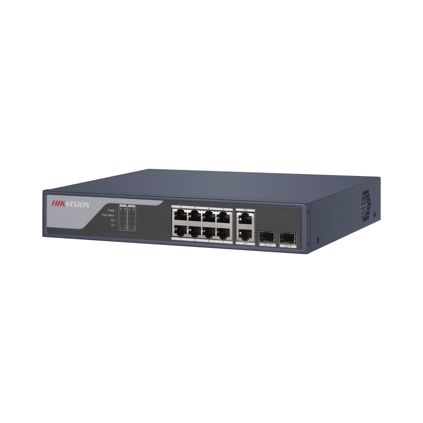 Switch PoE+ / Administrable / Uso en Rack / 8 Puertos 10/100 PoE+ /  2 Puertos 1000 Mbps Uplink  / 2 Puertos SFP / Configuración Remota desde Hik-PartnerPro / Modo Extendido hasta 300 Metros / 125 W