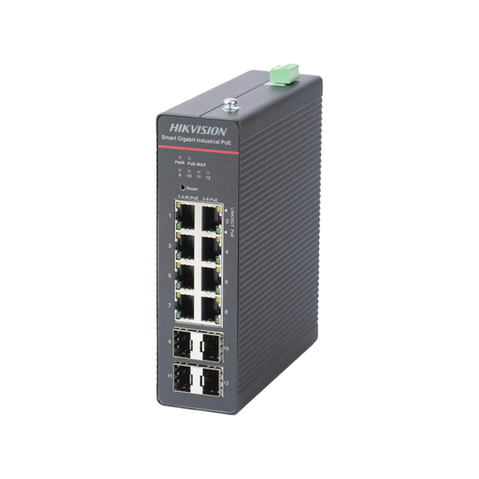 Switch Industrial Administrable Gigabit / 4 Puertos Gigabit PoE+ (90 W) + 4 Puertos Gigabit PoE+(30 W) / 4 Puertos Gigabit SFP / 300 W Total / 48 a 57 VCD / Ideal para Proyectos / 300 Metros de Distancia