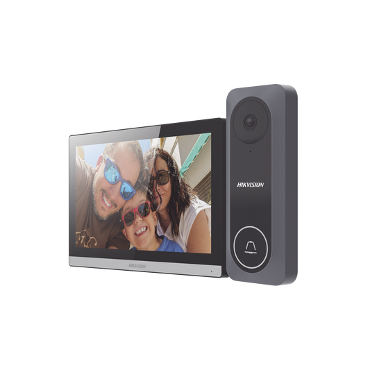 Kit de Videoportero Hibrido TurboHD con Pantalla LCD touch de 7" Wi-Fi / Frente de Calle para Exterior de Policarbonato / 720p (1 Megapíxel )130° de Visión (Gran Angular) / Llamada a App Hik-Connect