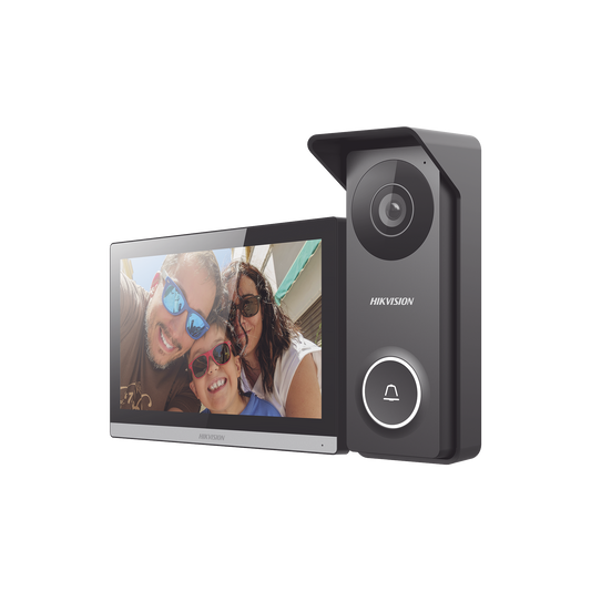 Kit de Videoportero Hibrido TurboHD con Pantalla LCD touch de 7" Wi-Fi / Frente de Calle para Exterior Metalico / 720p (1 Megapíxel )117° de Visión (Gran Angular) / Llamada a App Hik-Connect