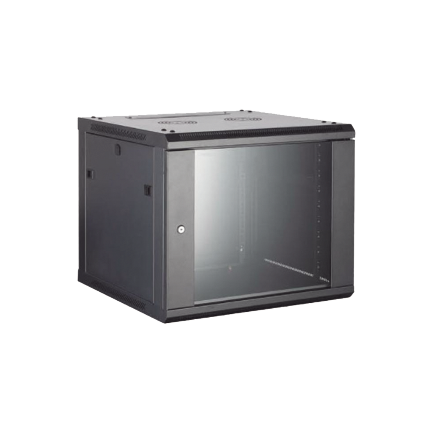 Gabinete para Montaje en Pared/ Piso, con Puerta de Cristal Templado, Cuerpo Fijo, con 12 Unidades de Rack, de 19in, Fabricado en Acero