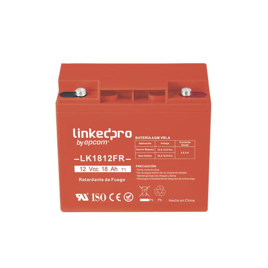 Batería 12 V / 18 Ah / UL / Tecnología AGM-VRLA / Vida útil promedio de 5 años / Retardante a la Flama / Para uso en equipo electrónico, Alarmas de Intrusión / Incendio/ Control de acceso / Video Vigilancia / Term