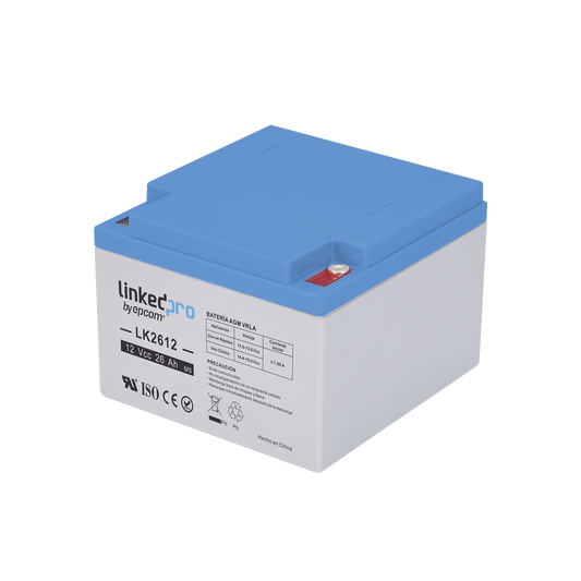 Batería 12 Vcc / 26 Ah / UL / Tecnología AGM-VRLA / Vida útil promedio de 5 años /Para uso en equipo electrónico, Alarmas de Intrusión / Incendio/ Control de acceso / Video Vigilancia / Terminales M5 .