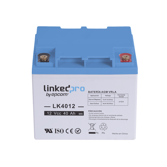 Batería 12 Vcc / 40 Ah / UL / Tecnología AGM-VRLA / Para uso en equipo electrónico, Alarmas de Intrusión / Incendio/ Control de acceso / Video Vigilancia / T2