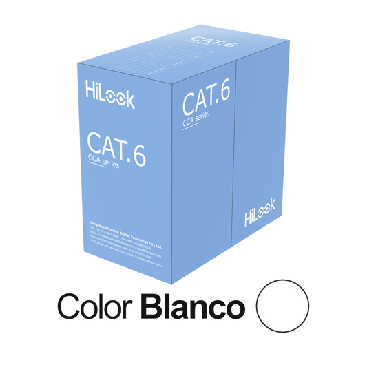 Bobina de Cable UTP 305 Mts / Cat 6 (24 AWG) / Color Blanco / PVC (CM) / Uso en Interior / CCA (Cobre con Aluminio) / Aplicaciones de CCTV y Redes de Datos