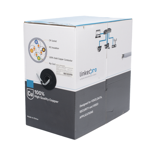 Bobina de cable de 305 m, ( 1000 ft ), Cat5e, alto desempeño, de color Gris, UL, para aplicaciones en video vigilancia, redes de datos. Uso Interior