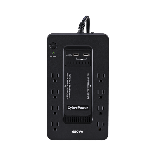 UPS de 650 VA/390 W, Topología Standby con Modo Ahorrador ECO, Entrada 120 Vca NEMA 5-15P, Con 8 Tomas NEMA 5-15R