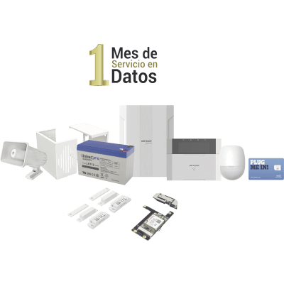 Kit Panel de Alarma Híbrido / 64 Zonas / Comunicación 3G/4G / Sirena 118 dB / PIR 18 m (59.1 ft) / Teclado LCD con Lector de Tags
